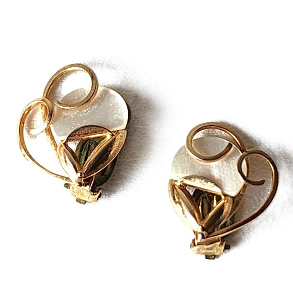 Mother of Pearl & gold-tone swirl clip-on earrings - Picture 1 of 8